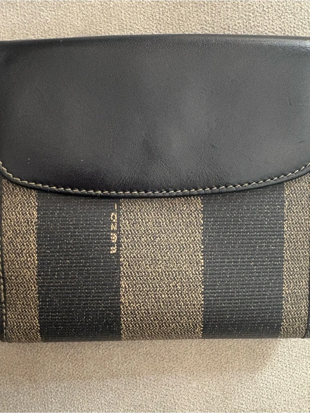 Fendi Black & Brown Striped Card Holder with Snap Tab